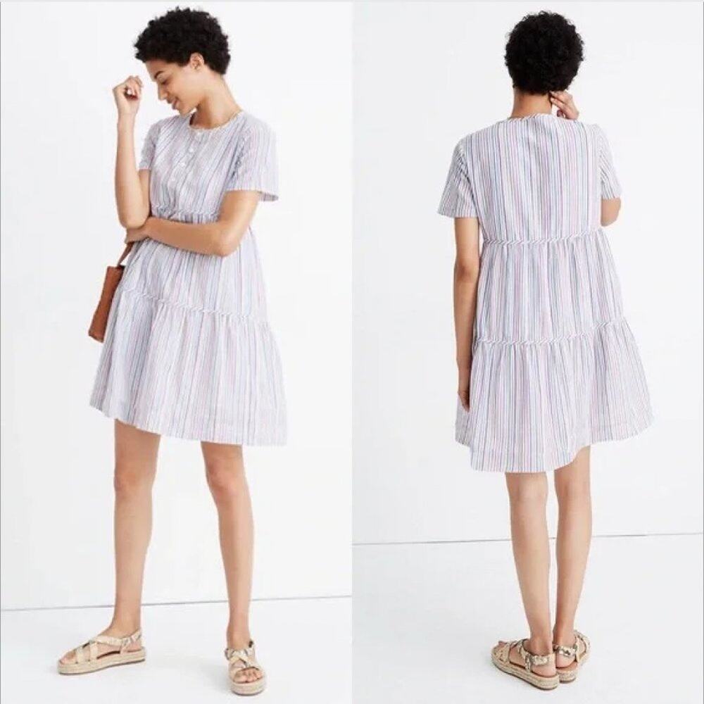 MADEWELL - Striped Crewneck Tiered Dress